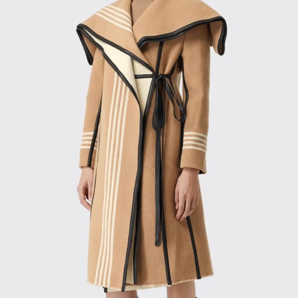 NWT BURBERRY Carthew Cashmere Stripe Jacquard Cape Coat